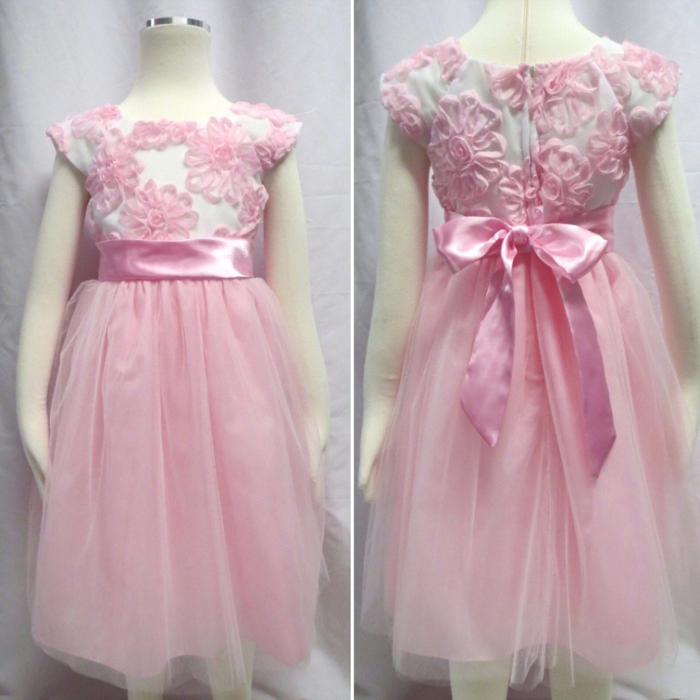 Rare Editions Girls Pink Soutache Tulle Floral Special Occasion Dress Size 4 NWT